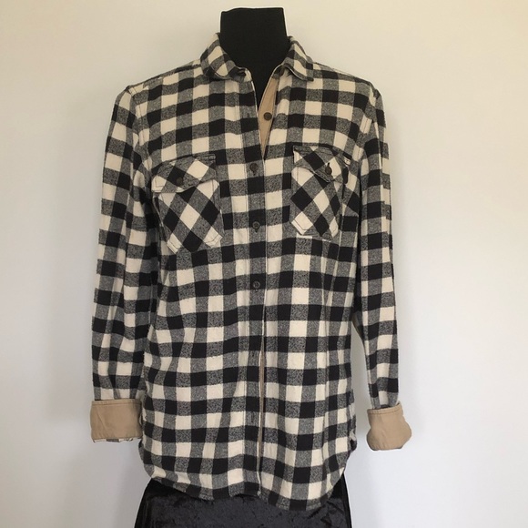 ROOTS CANADA ATHLETICA size M plaid flannel shirt shacket with elbow patches - Picture 5 of 8